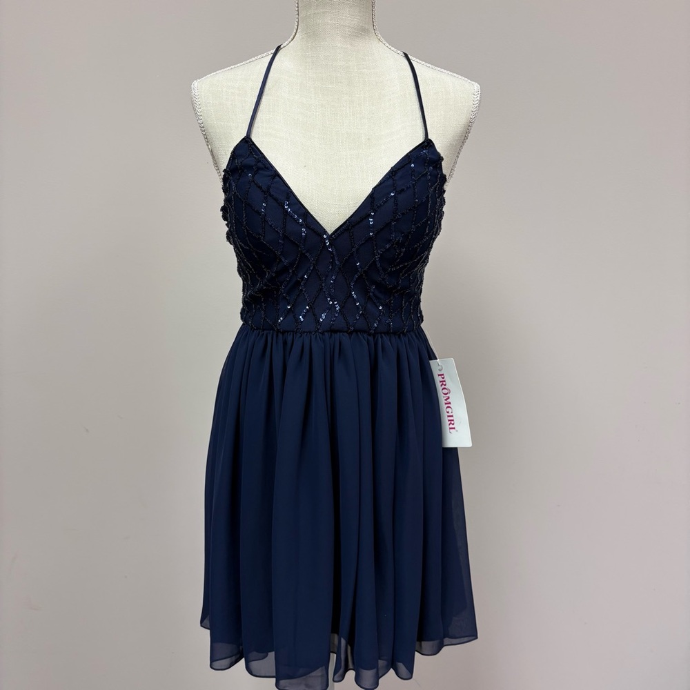PromGirl‎ Navy Sequin Halter Dress. graduation, wedding guest, bridal shower